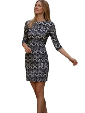 LILLY PULITZER Unique Career Black White Lace Dress Wide Neck 3/4 Sleeve Dress M